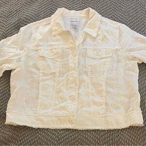 WOMENS TOMMY BAHAMA TWO PALMS 100% LINEN RAW EDGE BUTTON UP JACKET WHITE LARGE